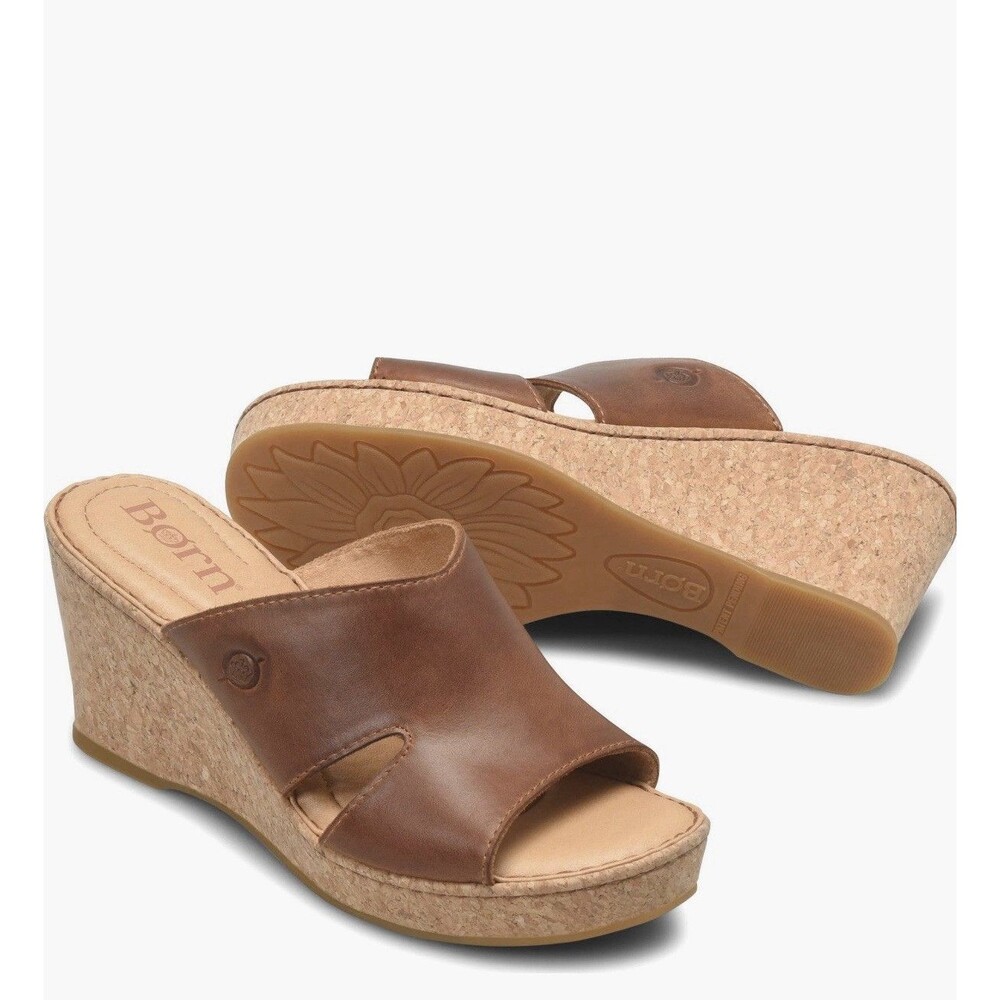 Børn Sorine Women Brown Leather Slide Sandals Slip On Wedge Cork size 11